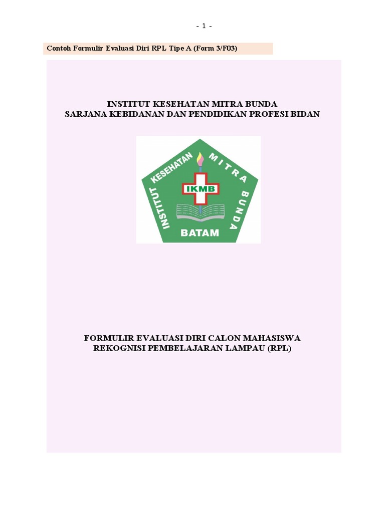 Contoh Formulir Evaluasi Diri RPL Tipe A (Form 3 F03) | PDF