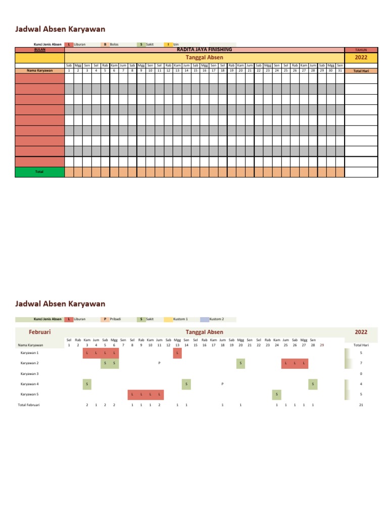 Jadwal Absensi Karyawan 2022 | PDF