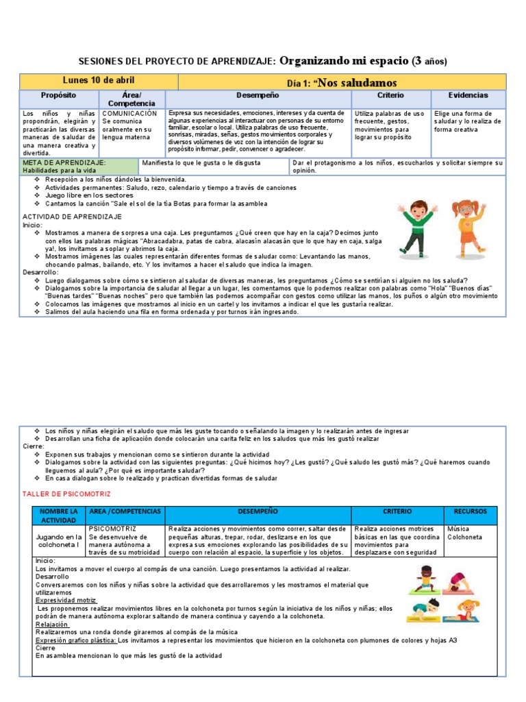 Actividades de saludo para niños de 3 años | PDF | Aprendizaje | Canciones