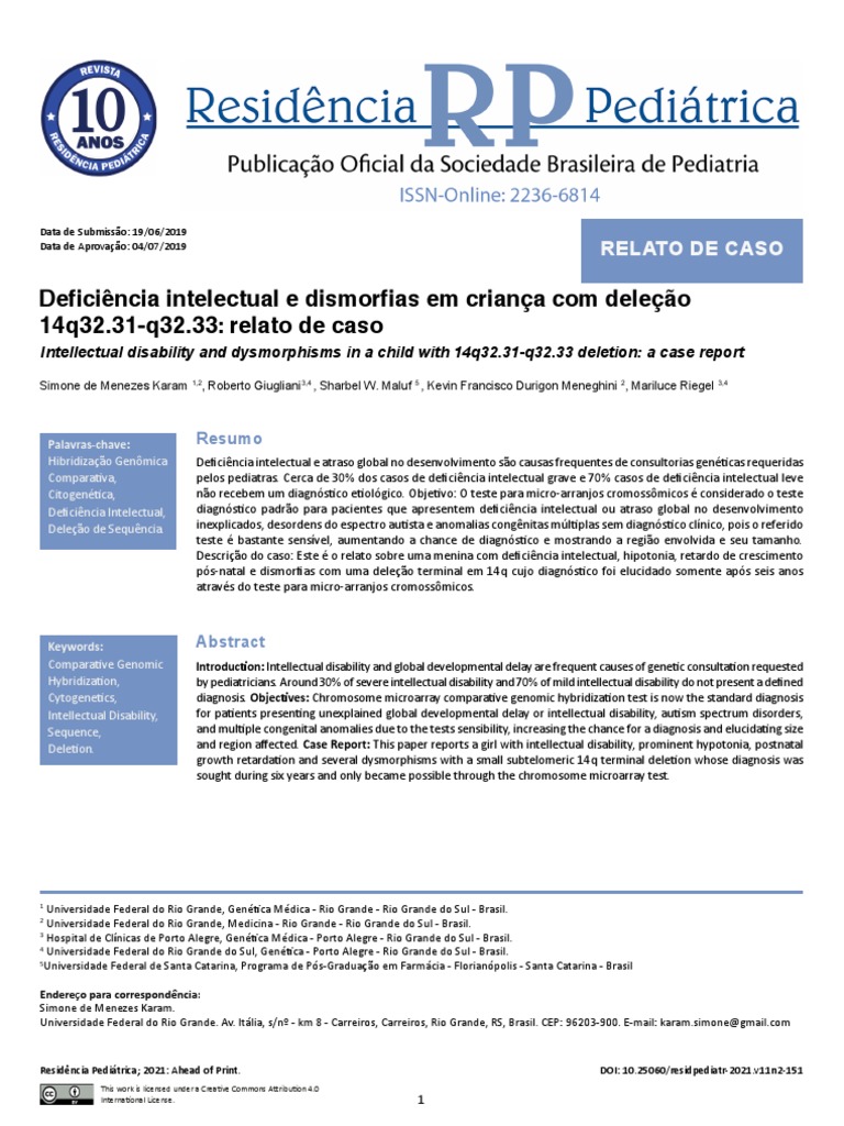 Deleção 14q em Criança com Deficiência Intelectual | PDF | Genética