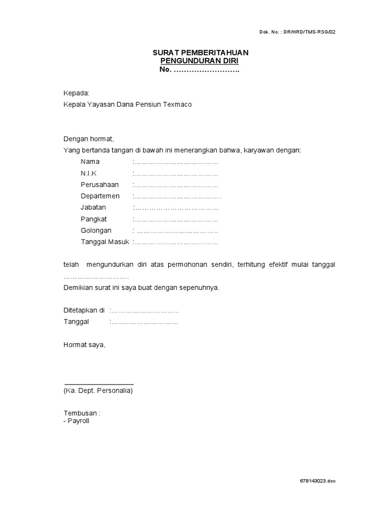 Pemberitahuan Pengunduran Diri | PDF