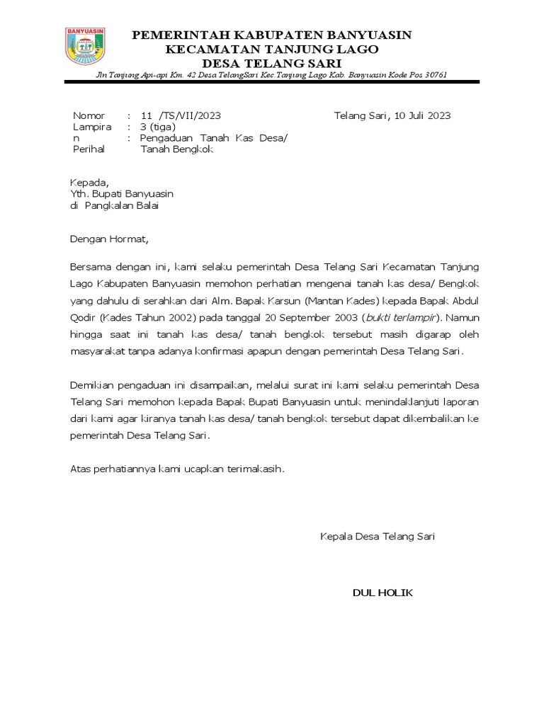 Surat Pengaduan Tanah | PDF