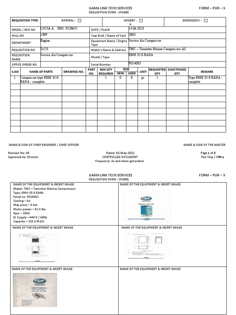 TMC Compressor Spare Parts Requisition | PDF | Ships | Shipping