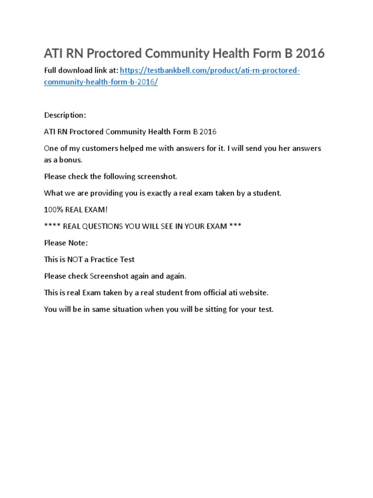 Ati Rn Proctored Community Health Form b 2016 PDF