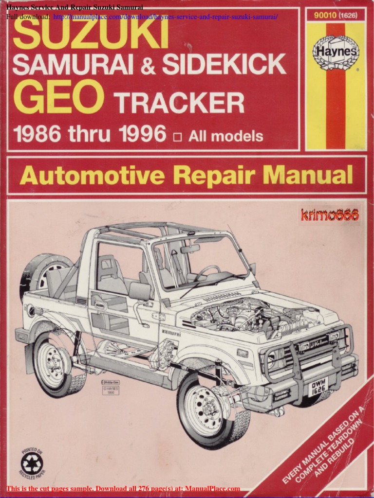 SUZUKI SAMURAI 1986 ー1993 Haynesマニュアル Workshop Manual Suzuki Samurai (1986 1987 1988 1989 1990