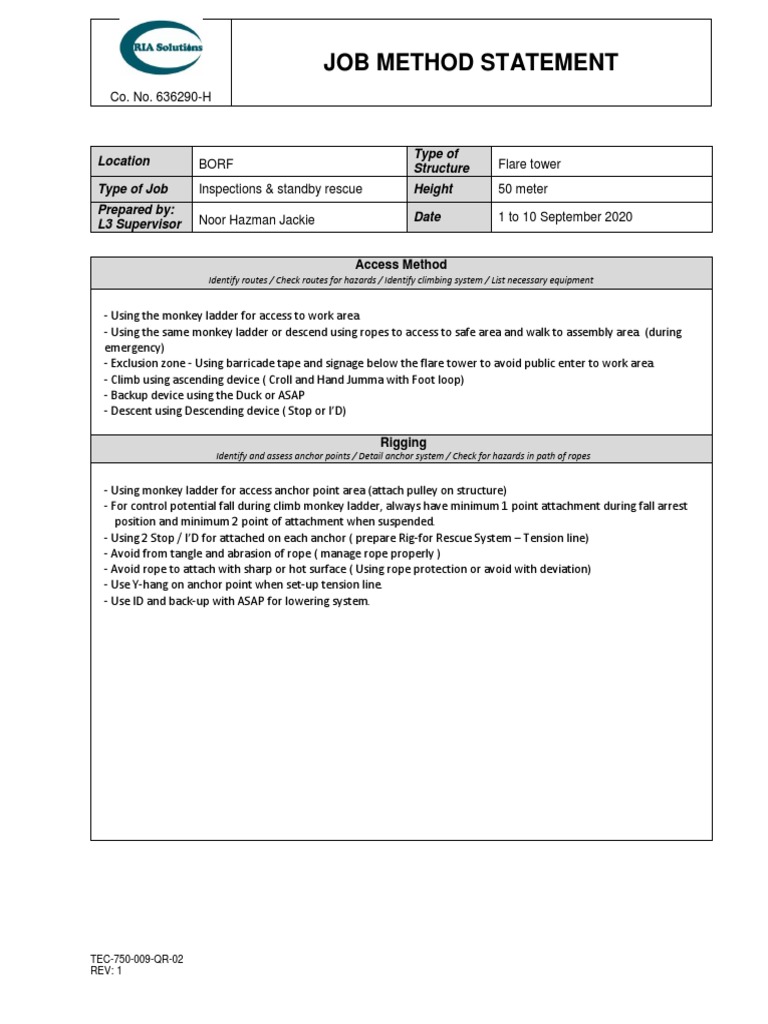 1.4 Rope Access Job Method Statement PDF