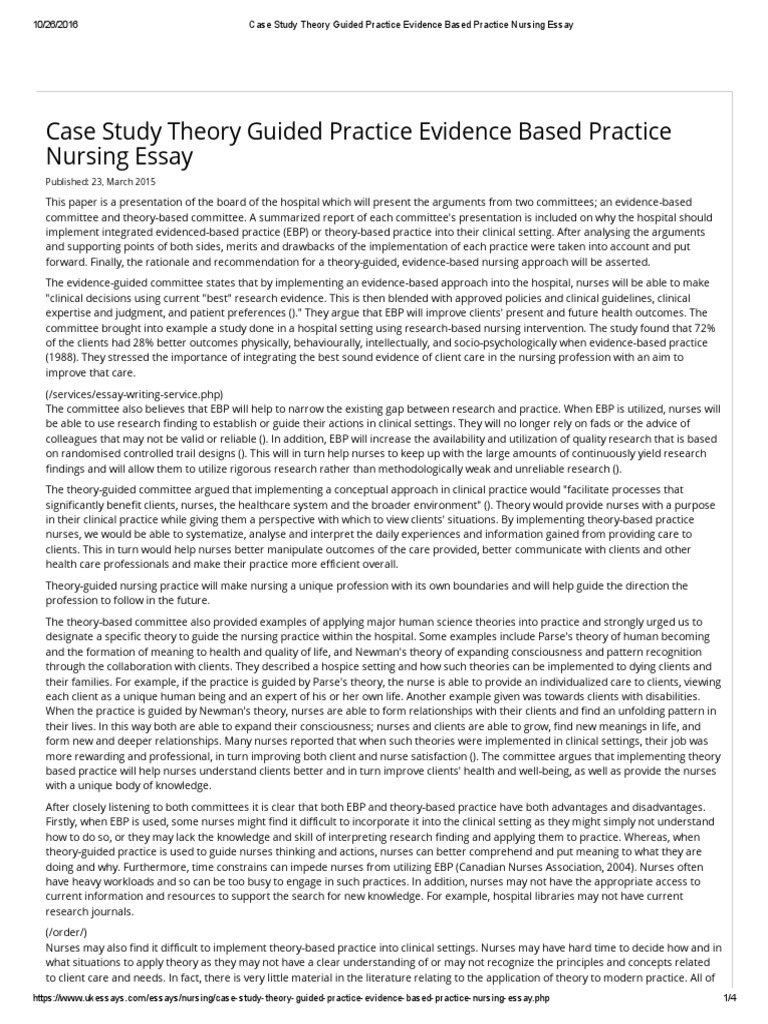 Case study theory guided practice evidence based practice nursing essay