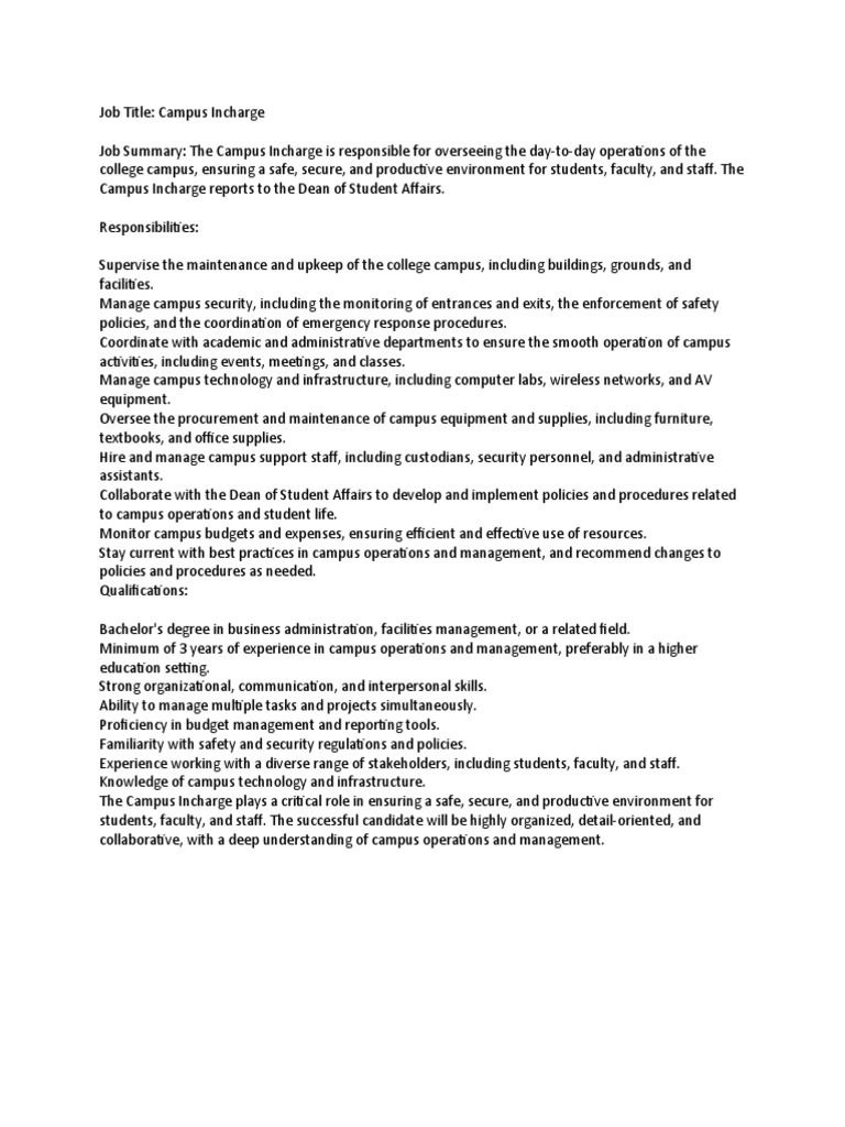 Campus Incharge | PDF | Career & Growth