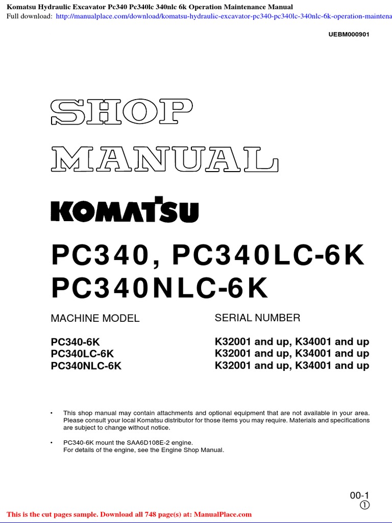 Komatsu Hydraulic Excavator Pc340 Pc340lc 340nlc 6k Operation