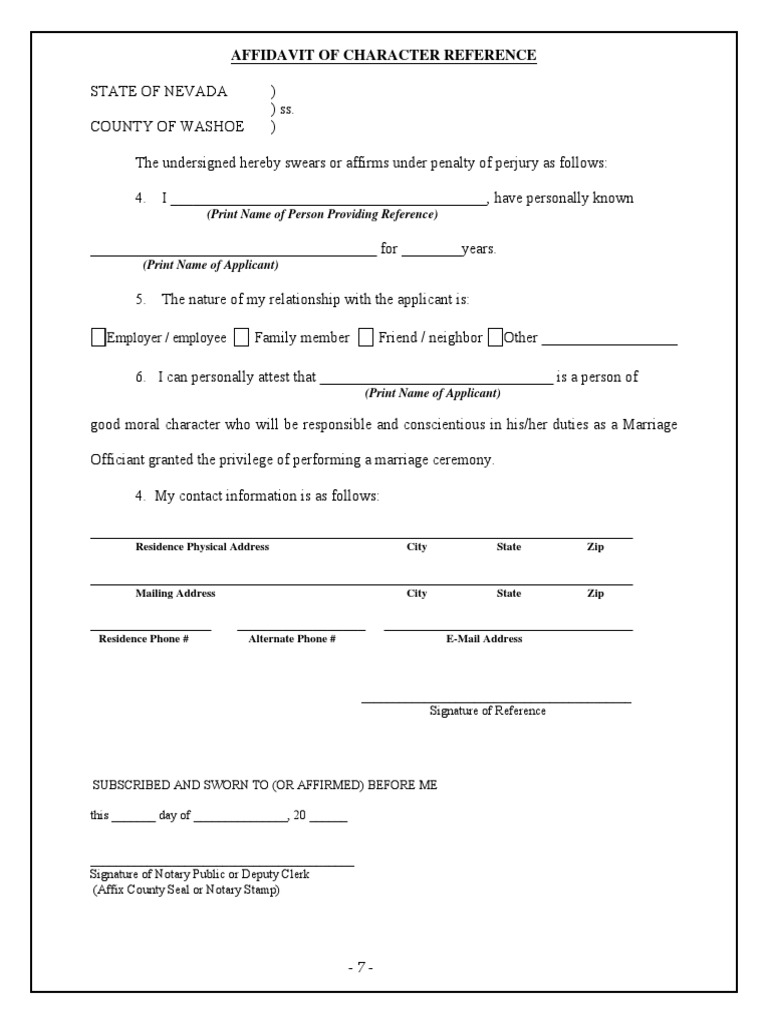 Character Reference Affidavit Template | PDF