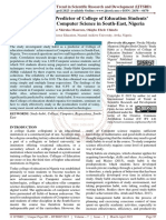 Study Habit As A Predictor of College of Education Students' Achievement in Computer Science in South East, Nigeria