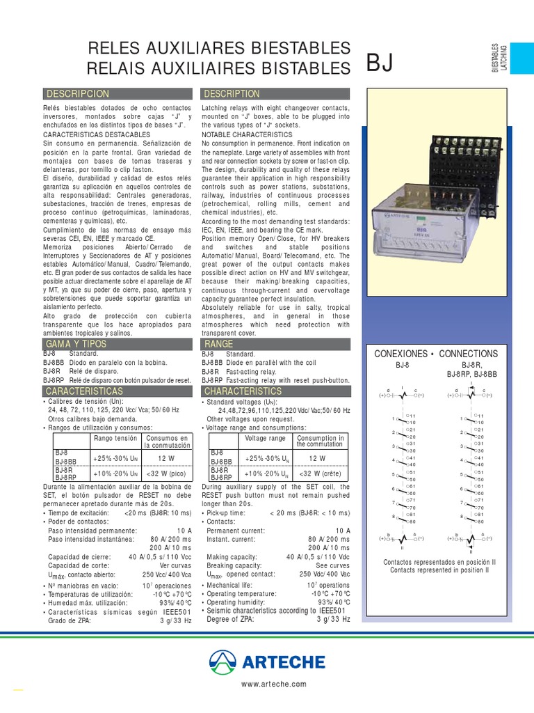 Relés Biestables BJ-8 de Arteche | PDF | Ingenieria Eléctrica ...