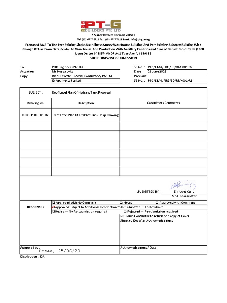 RFA - 001R2 (Hydrant Tank) (Reply To PTG) | PDF