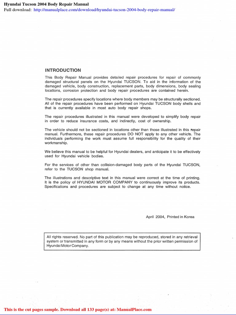 Avoid Expensive Repairs Your Hyundai Tucson Jm Service Manual Is The Answer - 48kw4vm