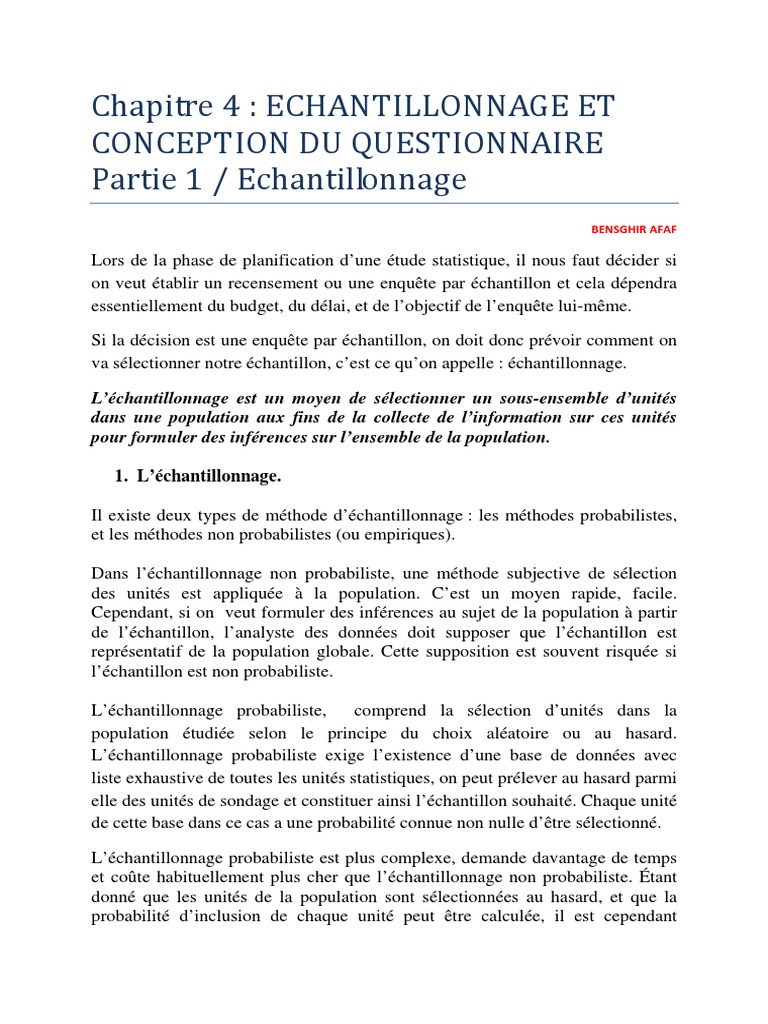 Chapitre 4 ECHANTILLONAGE PDF