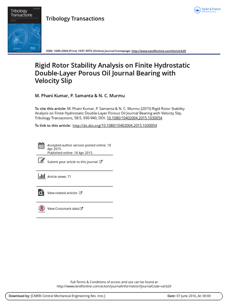 Rigid Rotor Stability Analysis On Finite Hydrostatic Double Layer ...