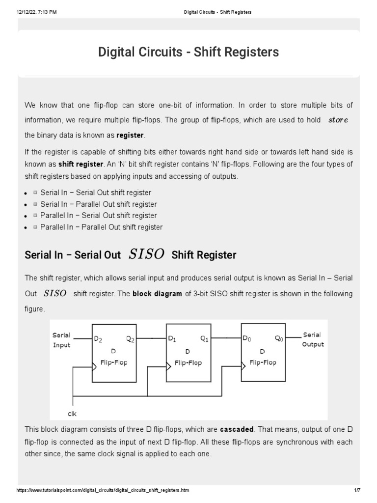 Digital Circuits - Shift Registers Circuit Diagram