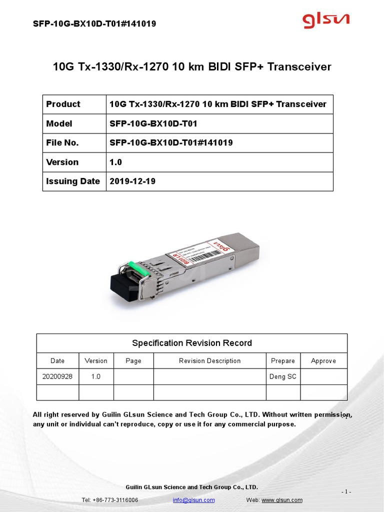 10G Tx-1330/Rx-1270 10 KM BIDI SFP+ Transceiver | PDF | Computer ...