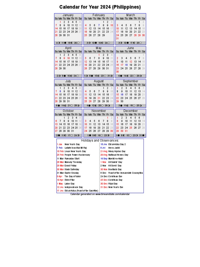 Year 2024 Calendar - Philippines | PDF | Liturgical Calendar | Public  Holiday