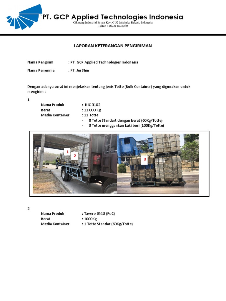 Laporan Pengiriman PT. GCP Applied Technologies | PDF