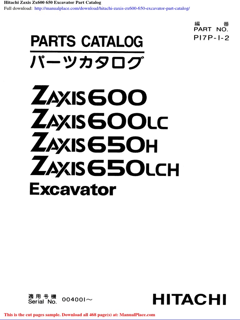 Hitachi Zaxis ZX600/650 Parts Catalog | PDF