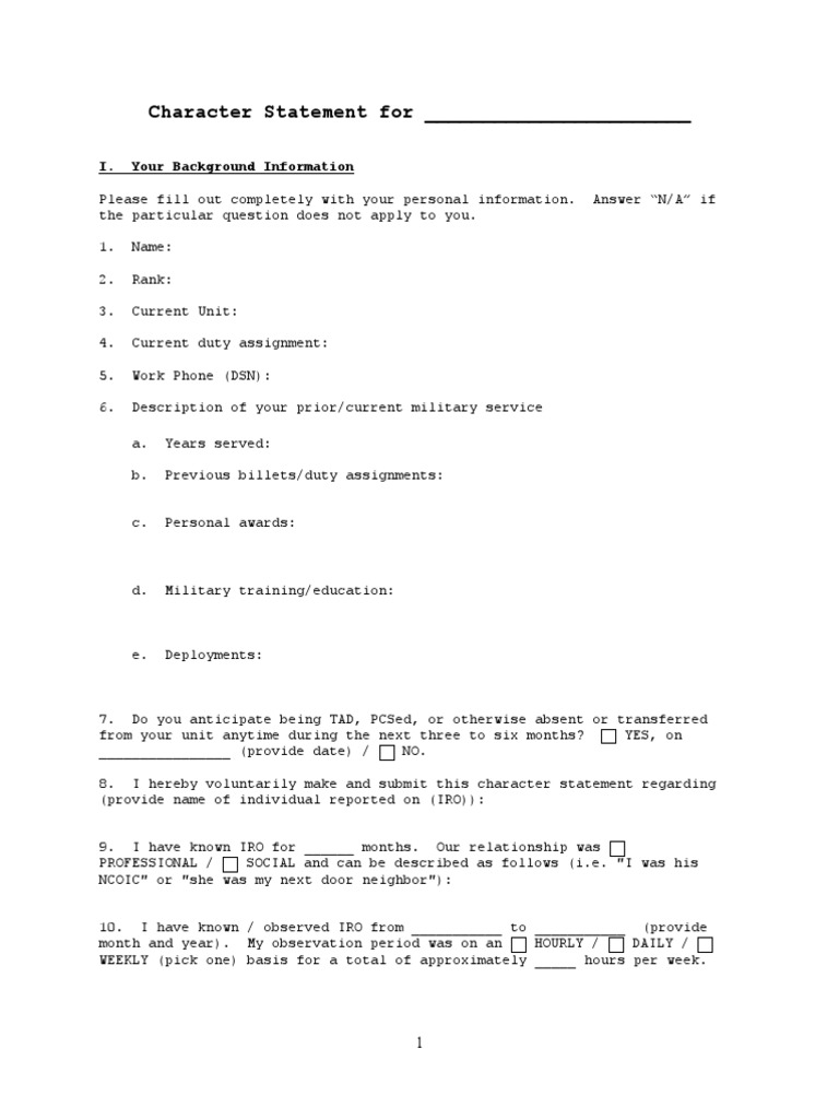 Character Statement (Final) | PDF