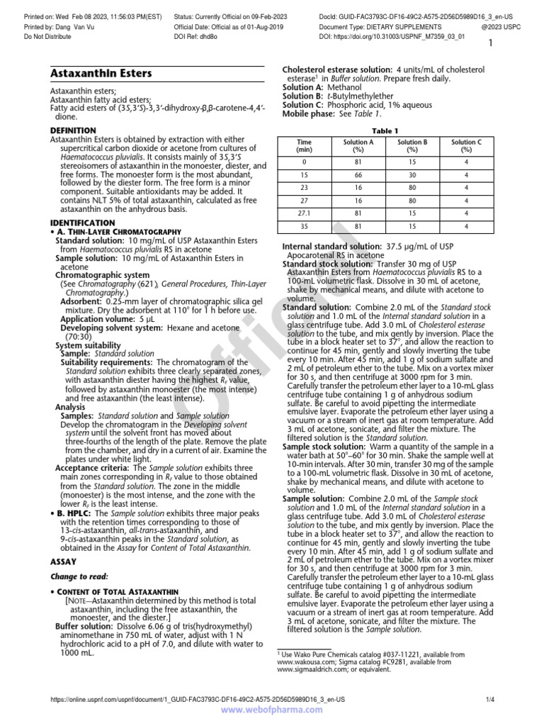 Astaxanthin Esters PDF Chromatography Analytical Chemistry