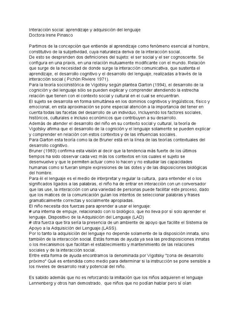 El habla como interacción social y aprendizaje | PDF | Aquisición de ...