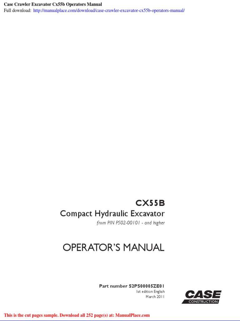 Case Crawler Excavator Cx55b Operators Manual PDF Personal