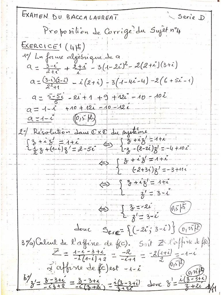 CORRIGÉ Maths Bac Série D (2nd Tour) | PDF
