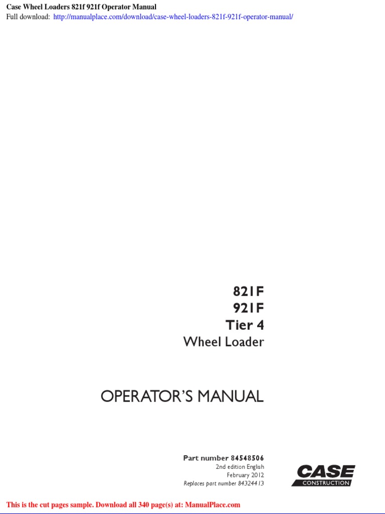 Case Wheel Loaders 821f 921f Operator Manual Pdf