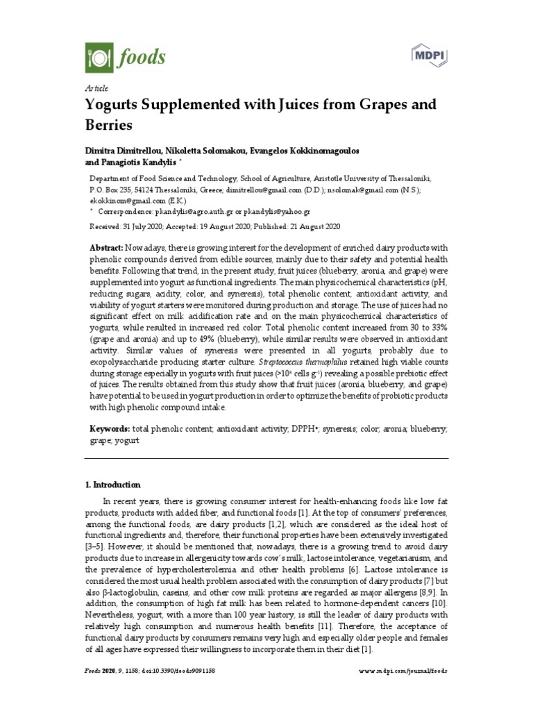 Yogurts Supplemented With Juices From Grapes | PDF | Yogurt | Dairy ...