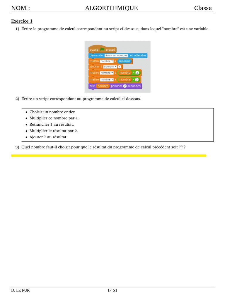 Scripts Algorithmiques pour Exercices | PDF | Dé | Scratch (Langage de ...