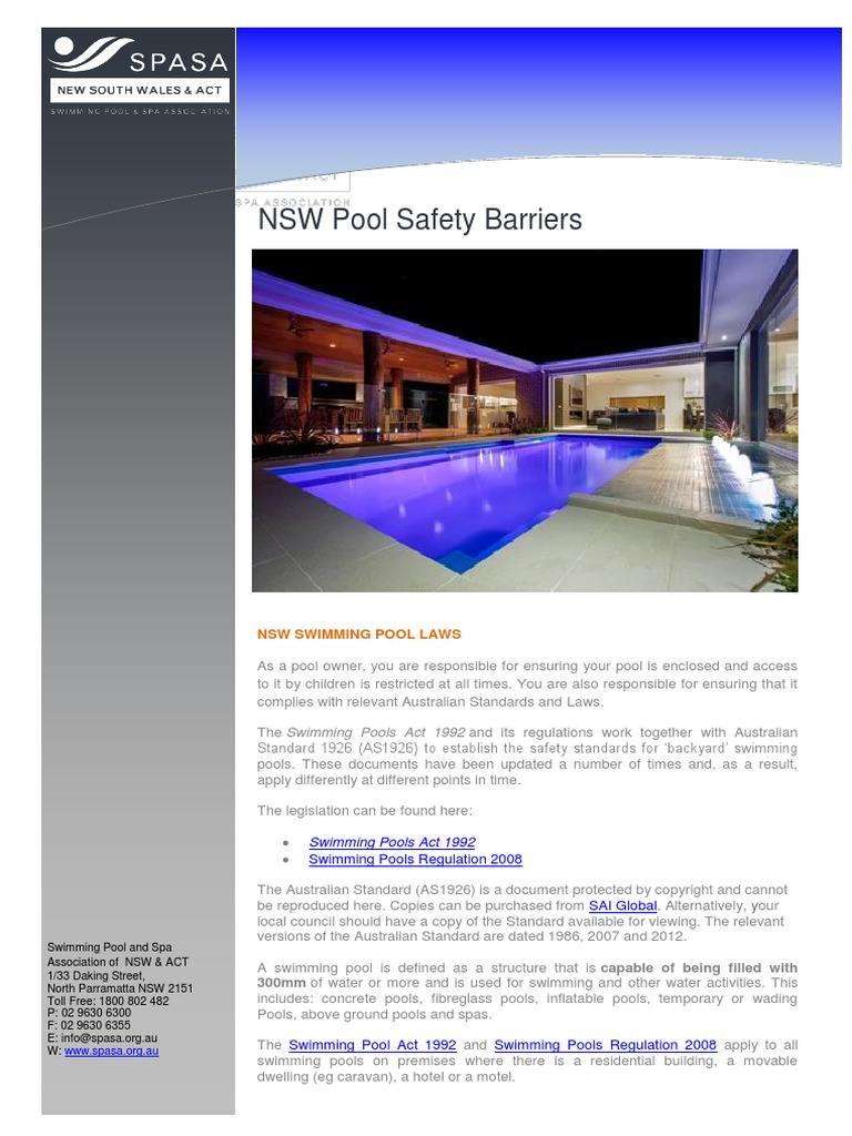Swimming Pool Spa Assocation Guide To Pool Safety Barriers PDF
