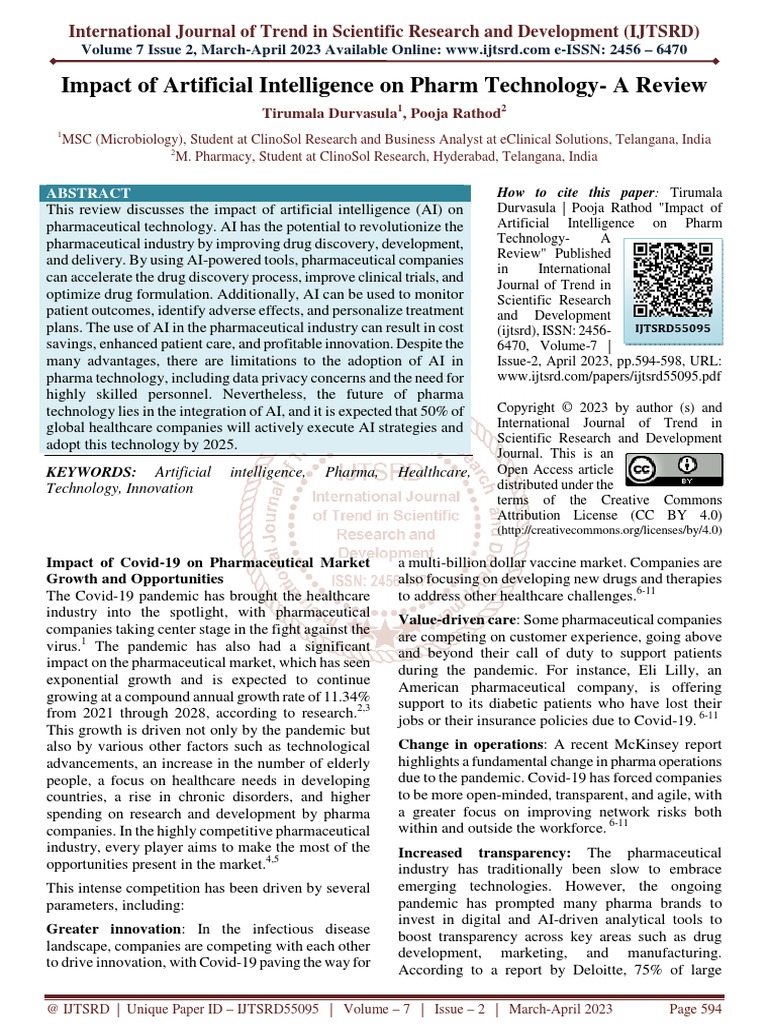 Impact of Artificial Intelligence On Pharm Technology A Review | PDF ...