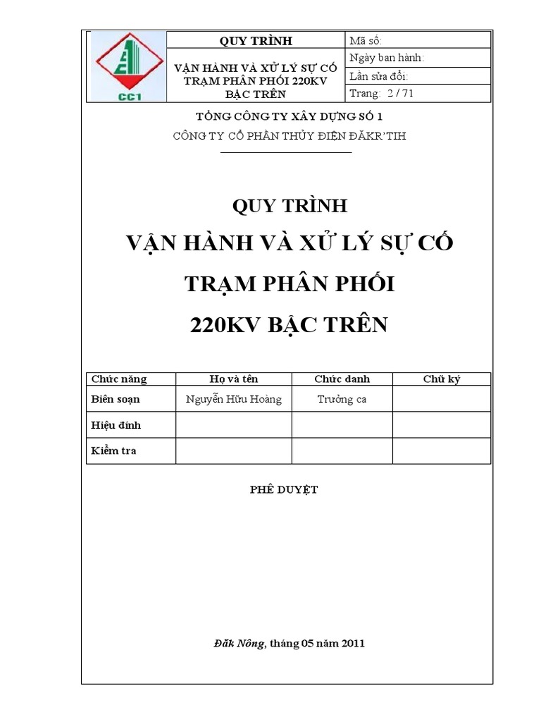 Quy Trinh Van Hanh Tram | PDF