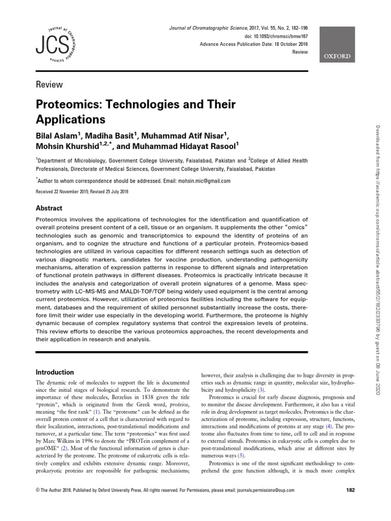 Proteomics - Technologies and Their Applications | PDF | Proteomics ...