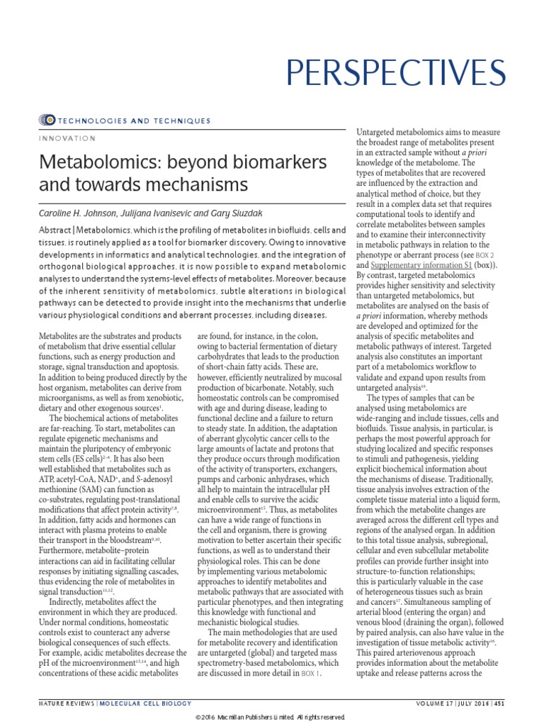 Metabolomics: Mechanisms Beyond Biomarkers | PDF | Metabolomics | Mass ...