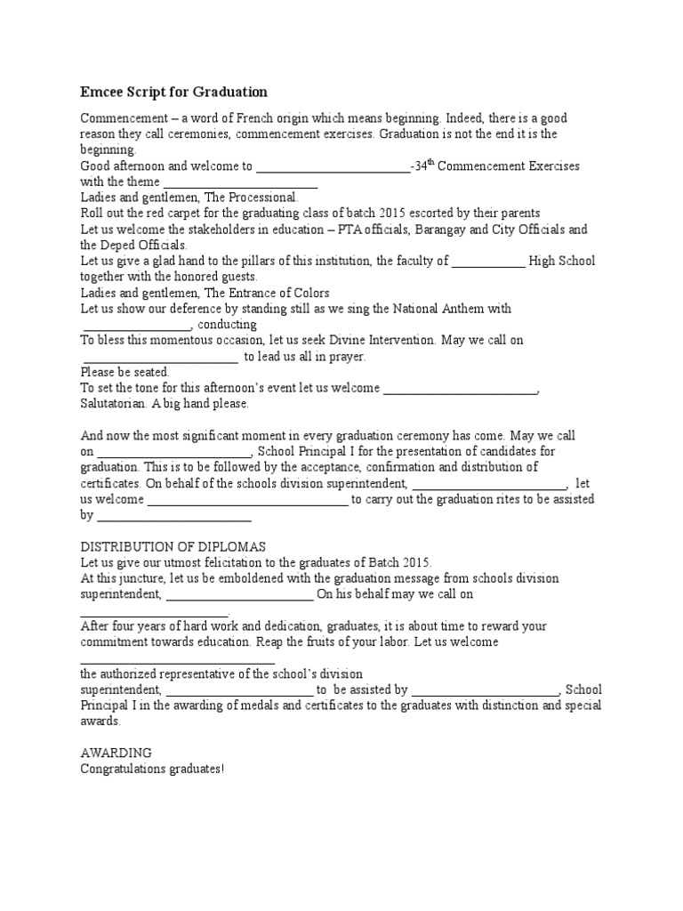 Emcee Script For Graduation 4 PDF Free | PDF | Rituals | Ceremonies