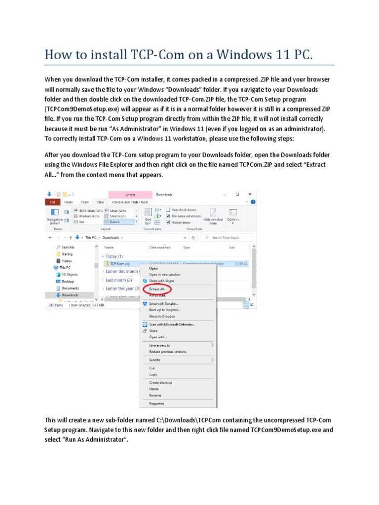 Installing TCP-Com on Windows 11 | PDF