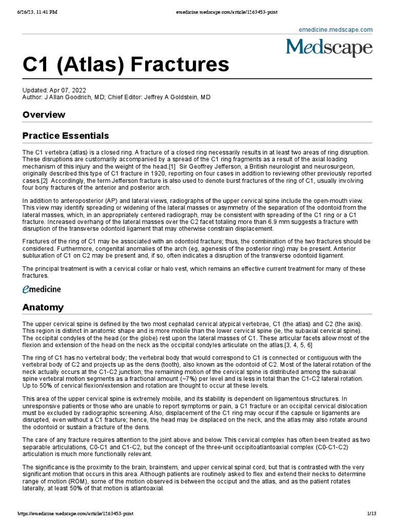 C1 (Atlas) Fractures | PDF | Vertebra | Clinical Medicine
