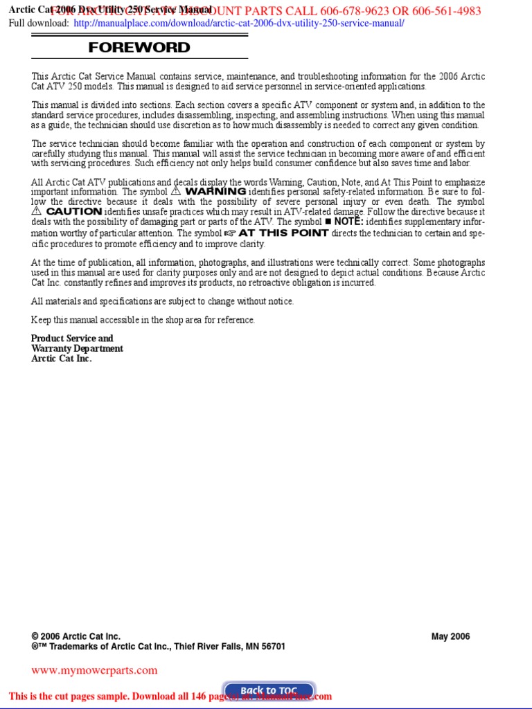 2004 ARCTIC CAT DVX 400 SERVICE MANUAL visual data 6