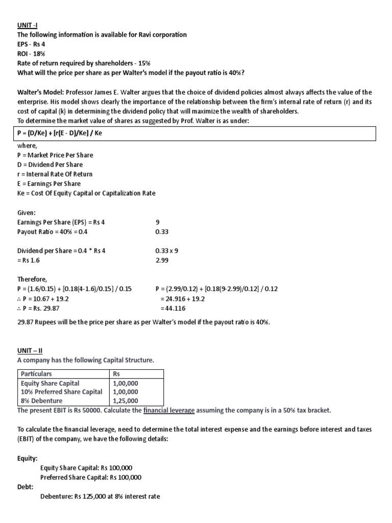 Financial Management - Notes Numericals | PDF | Equity (Finance ...