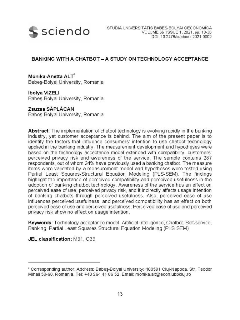 Banking With A Chatbot - A Study On Technology Acc | PDF