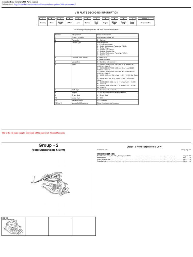 2006 Mercedes Sprinter VIN Decoding Guide | PDF | Mercedes Benz ...