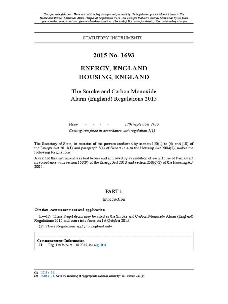 Smoke & Catbon Monoxide ALARM Regs 2015 PDF Leasehold Estate Lease