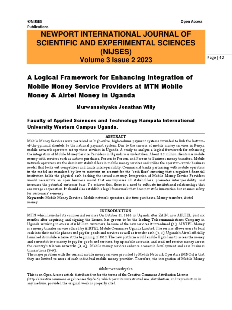 A Logical Framework For Enhancing Integration Of Mobile Money Service