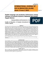 English Language and Academic Performance Among Learners in Inclusive Schools of Mabaale Sub County, Kagadi District.