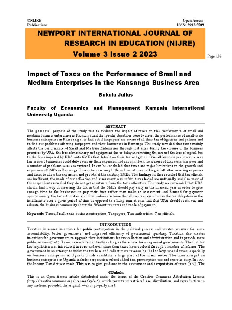 Impact of Taxes On The Performance of Small and Medium Enterprises in ...