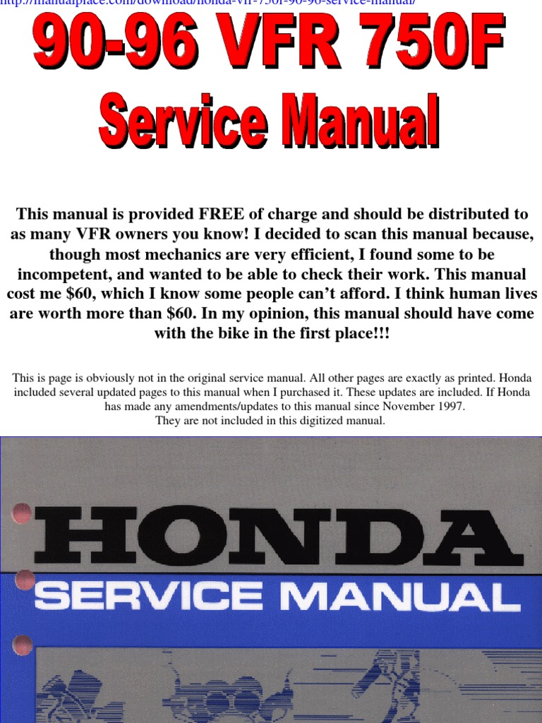 Honda VFR 750F Service Manual PDF | PDF